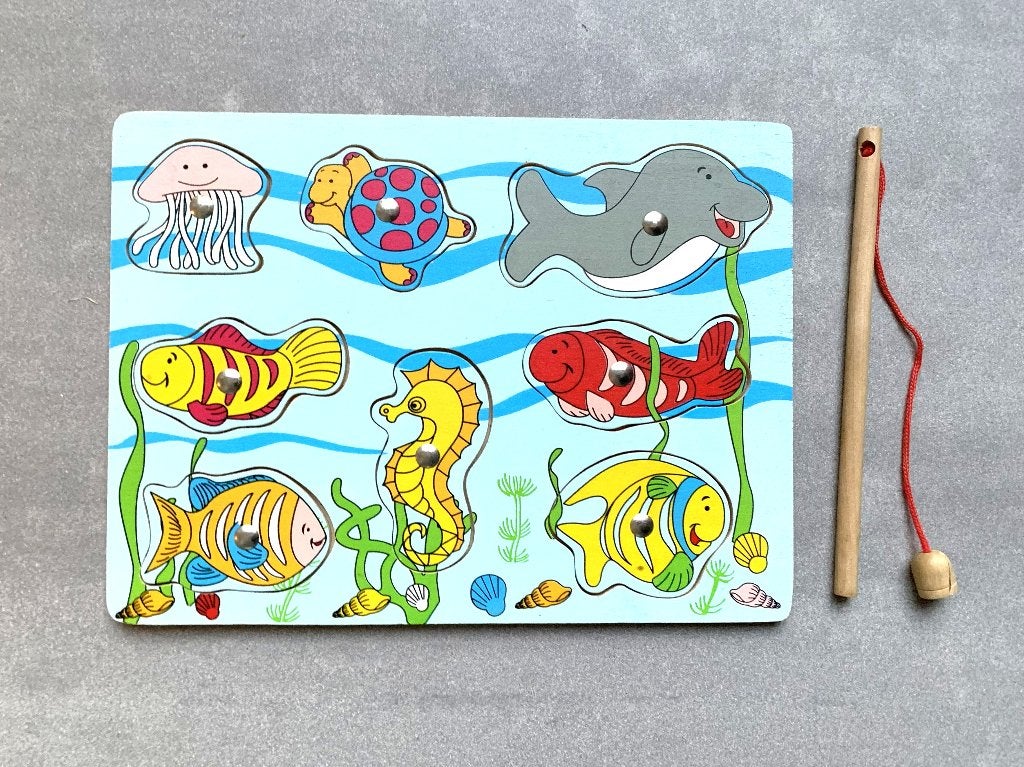 Houten Puzzel Vissen met Hengel en Magneetje - Educatief!, Kinderen en Baby's, Ophalen of Verzenden, Zo goed als nieuw, Overige typen