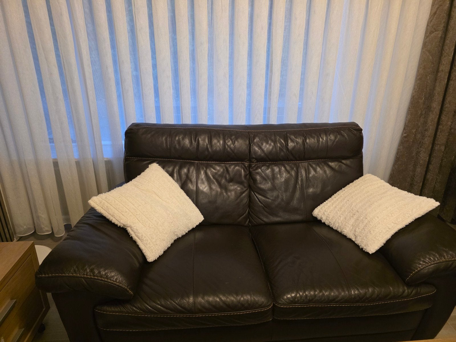 Comfortabele bruine leren banken set (2- en 3-zits), Ophalen, Gebruikt, Klassiek, Comfortabel, Driepersoons