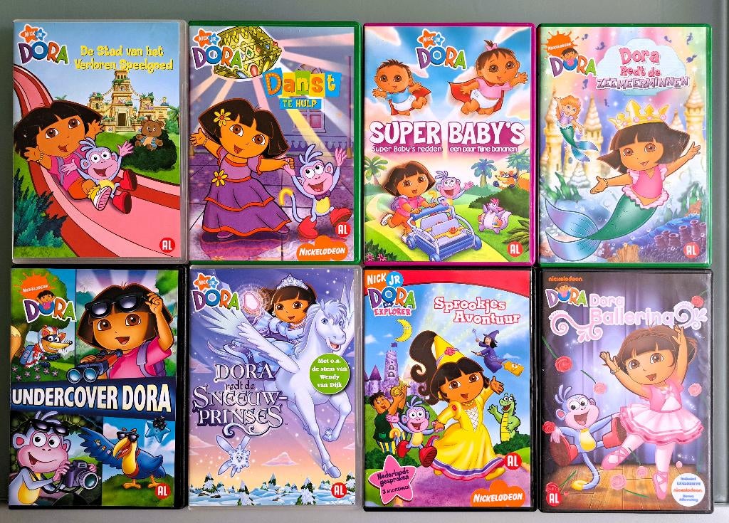 Acht hele leuke originele Dora dvd's voor € 2 per stuk, Alle leeftijden, Ophalen, Zo goed als nieuw