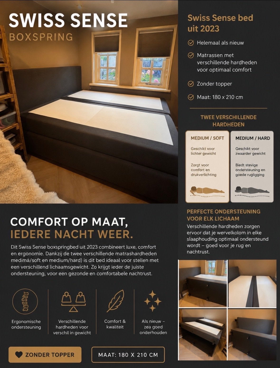 Swiss Sense Boxspringbed 2023 - 180x210 cm -, Ophalen, 210 cm, Tweepersoons, Zo goed als nieuw