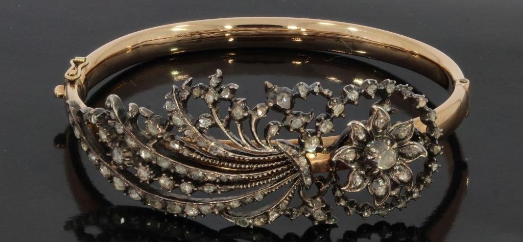Slaven armband 87 diamanten 14k goud zeer fraai antiek dames, Sieraden, Tassen en Uiterlijk, Antieke sieraden, Verzenden, Goud
