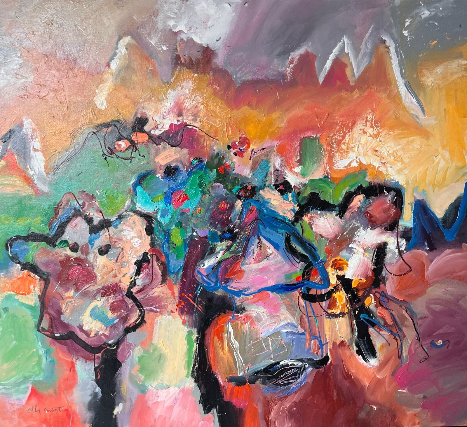 Elly Smidt - abstract schilderij zonder titel GROOT, Antiek en Kunst, Ophalen