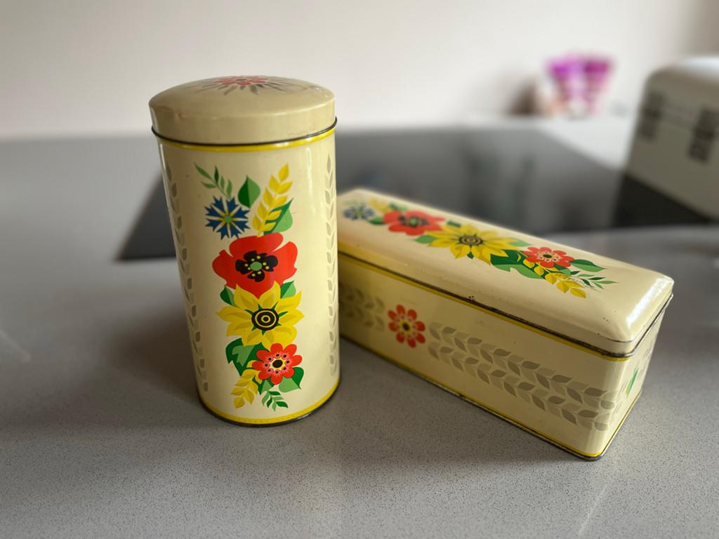 Vintage Verkade blikken set - bloemmotief, Antiek en Kunst, Ophalen of Verzenden