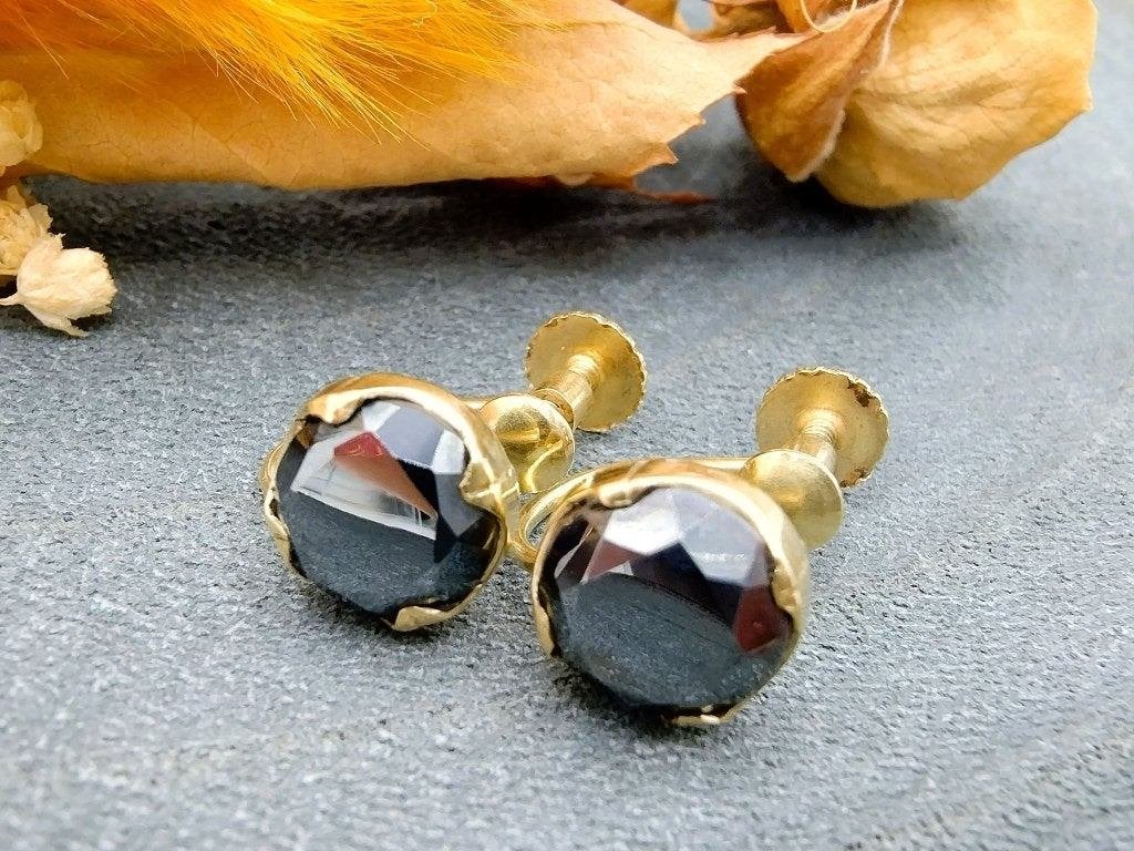 Gouden schroefoorbellen met zwarte spinel, Info@zilverwebsite.nl, Verzenden, Zo goed als nieuw, Zilverwebsite.nl