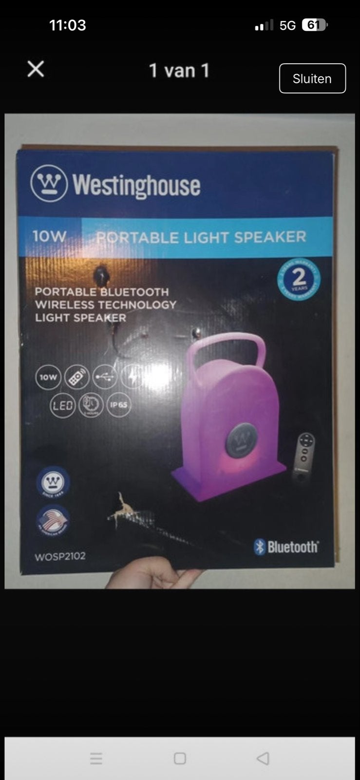 Westinghouse 10W Draagbare Bluetooth Licht Speaker, Overige merken, Overige typen, Nieuw, Ophalen of Verzenden