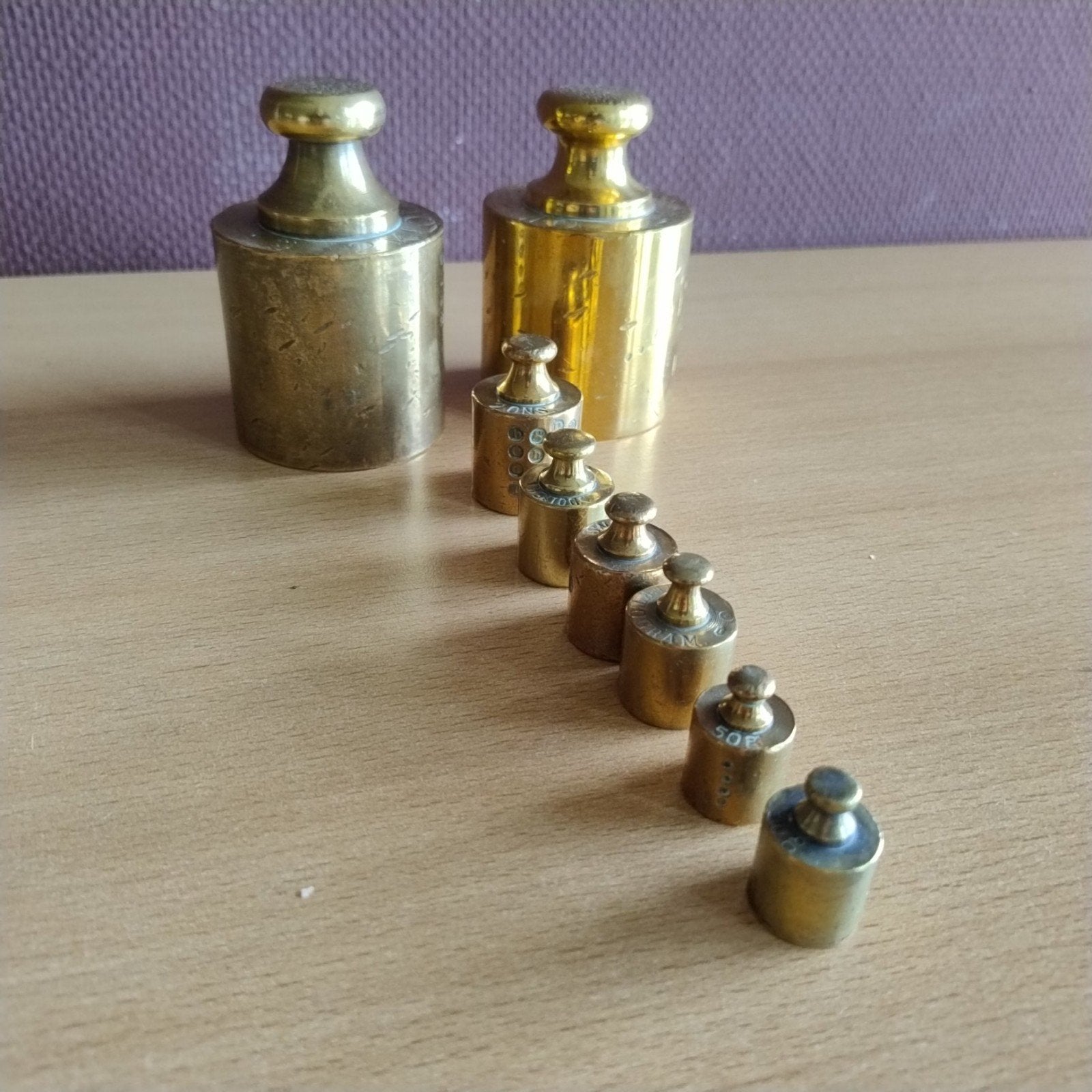 Antieke messing gewichten set - Vintage weegschaalgewichten, Ophalen