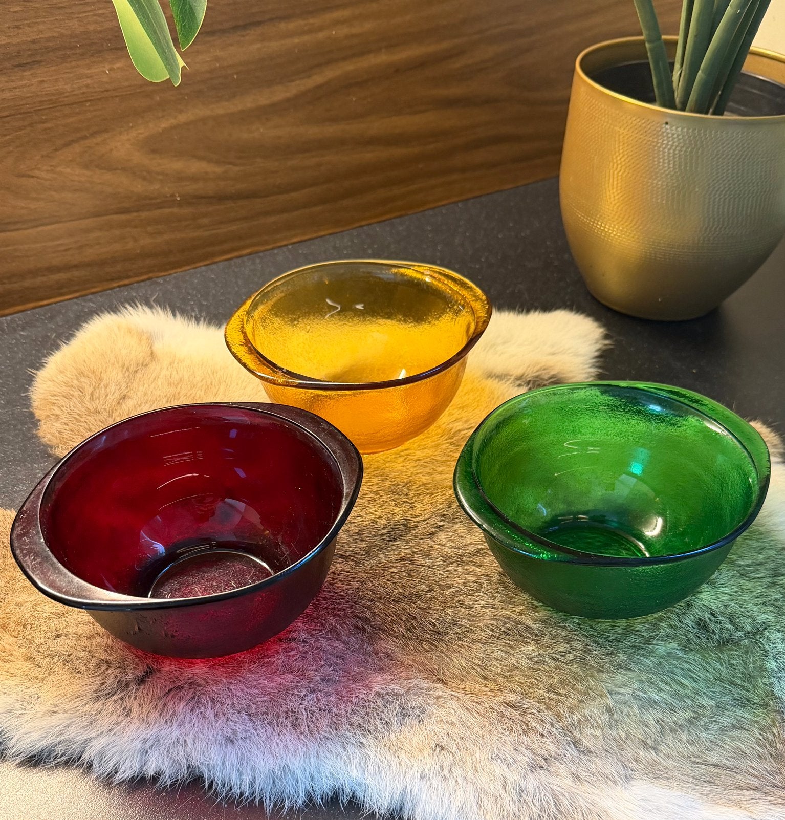 Set 3 vintage Arcoroc Sierra schaaltjes Rood, Groen, Amber, Ophalen of Verzenden, Kom(men), Overige stijlen, Glas
