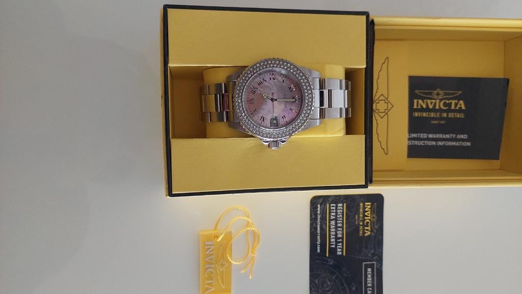 Invicta Dames Horloge - Parelmoer & Swarovski - Z.G.A.N., Sieraden, Tassen en Uiterlijk, Horloges | Dames, Overige merken, Staal