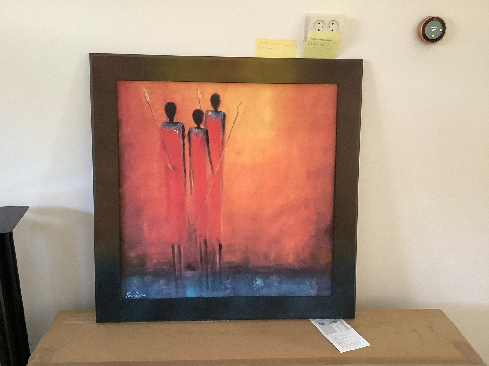 Modern schilderij Afrikaanse personen met zware houten lijst, Antiek en Kunst, Kunst | Schilderijen | Modern, Ophalen, Ingelijst