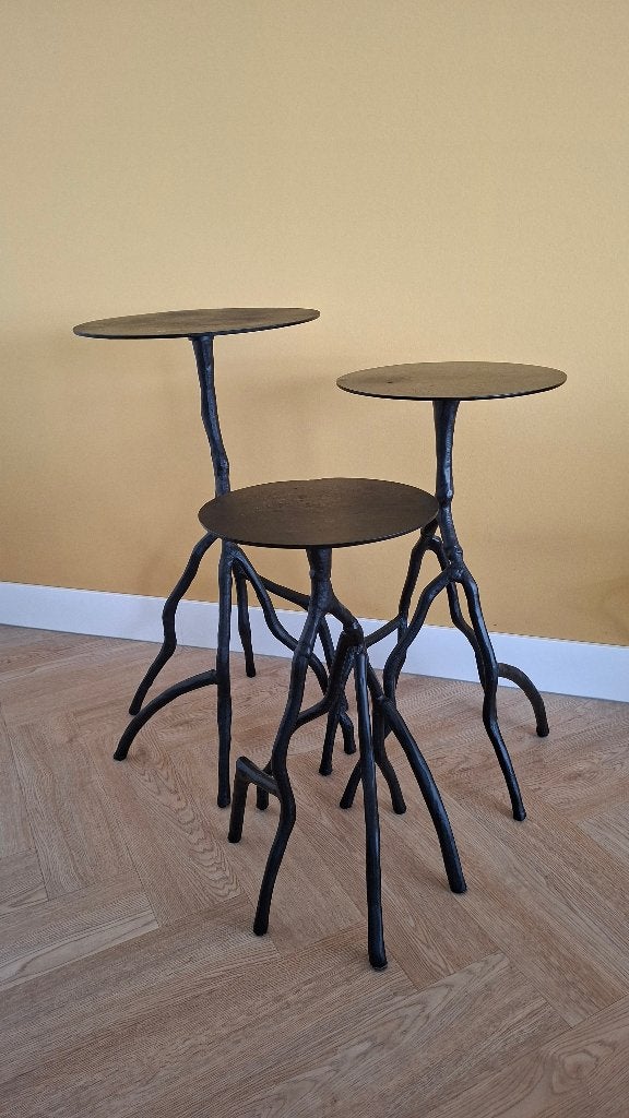 Gietijzeren planten bijzettafels, Minder dan 55 cm, Gebruikt, Metaal of Aluminium, Rond