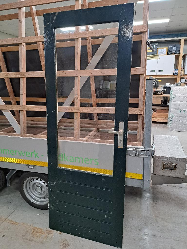 Hardhouten Buiten Deur., Doe-het-zelf en Verbouw, Deuren en Horren, Ophalen, Minder dan 80 cm, 200 tot 215 cm, Glas