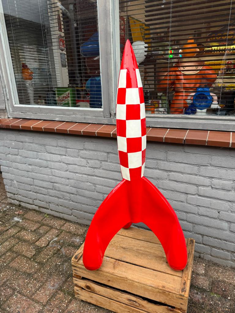 Grote Raket Kuifje Decoratie - Rood/Wit Geblokt, Verzamelen, Ophalen, Gebruikt