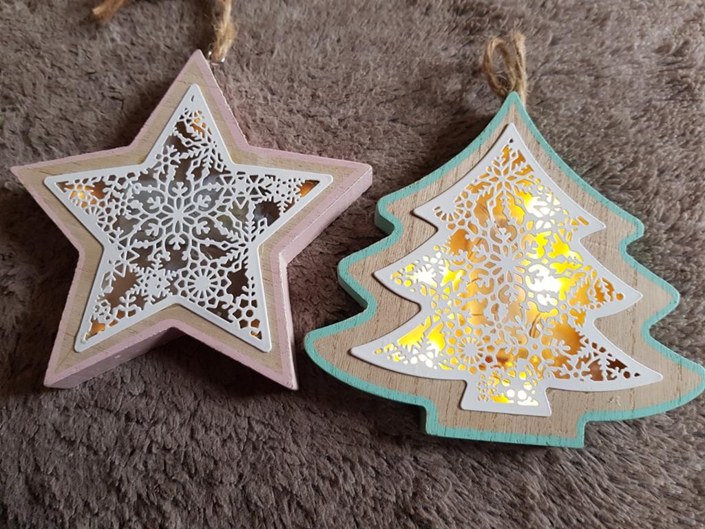 Houten Kerstboom en Kerstster met licht, Kerst/Kerstmis., Diversen, Kerst, Ophalen of Verzenden, Nieuw