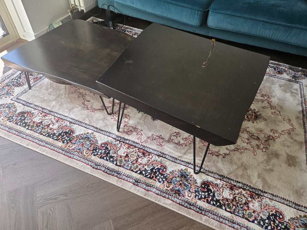 Suar houten salontafels (set van 2) zwart gelakt, Ophalen, Gebruikt, 50 tot 100 cm, 50 tot 100 cm