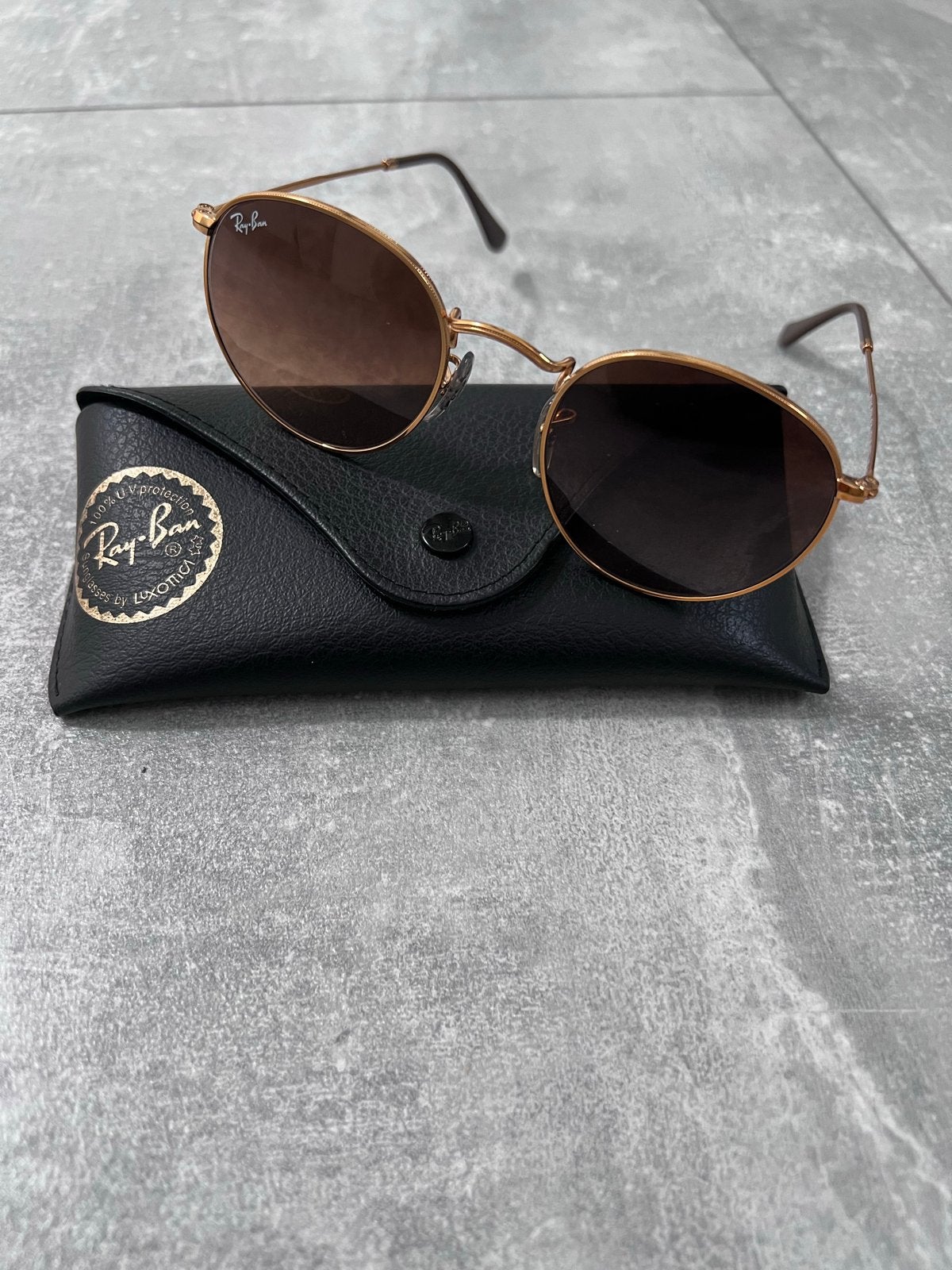 Ray-Ban RB3447 Ronde Zonnebril - Goudkleurig Montuur, Ophalen, Zonnebril, Bruin, Zo goed als nieuw