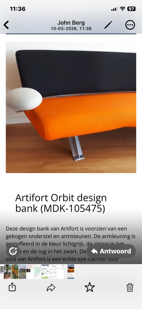 Artifort orbit, Huis en Inrichting, Banken | Bankstellen, Ophalen, Zo goed als nieuw, 75 tot 100 cm, Tweepersoons