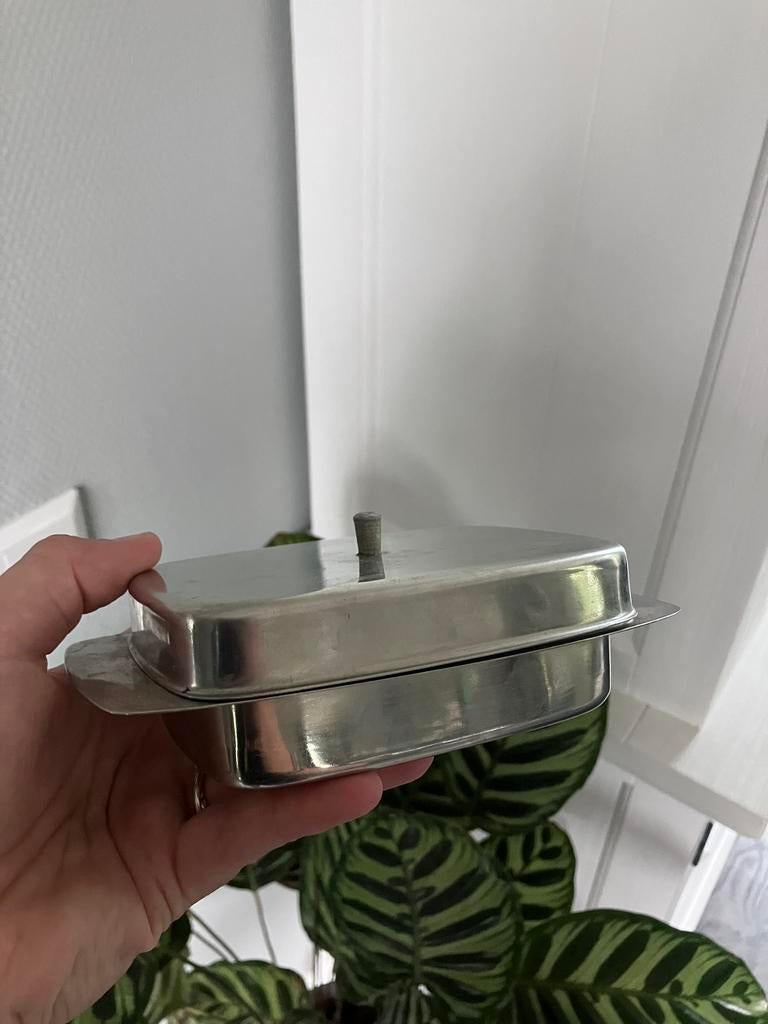 Vintage botervloot zilver kleur boter pot zilver kleurig, Ophalen of Verzenden