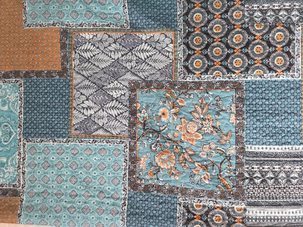 Katoenen sprei met 2 kussenslopen patchwork dessin, Ophalen, Meerkleurig, Katoen, Tweepersoons