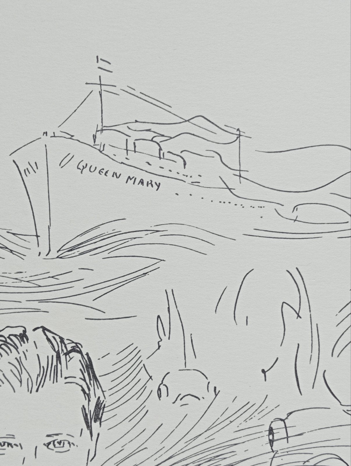 Litho 1937 'Willy den Ouden slaat vissen en Queen Mary', Ophalen of Verzenden, Voor 1940, Gebruikt