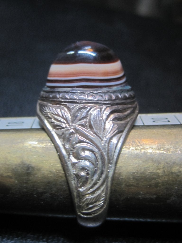 Art Deco design zilver 925 ring met agaat oog, Ophalen, 18 tot 19, Zo goed als nieuw, Dame of Heer