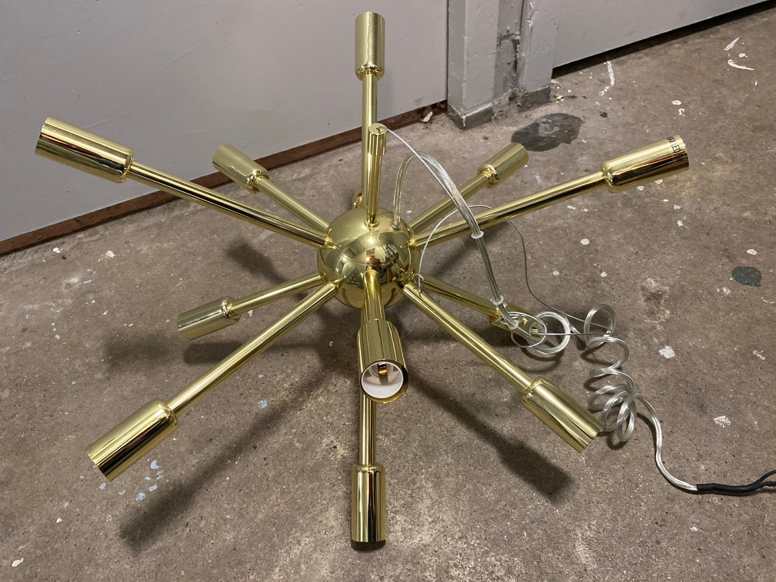 Gouden Sputnik Hanglamp met 10 Lichtpunten, Ophalen of Verzenden, Zo goed als nieuw, Metaal, E14 (klein)