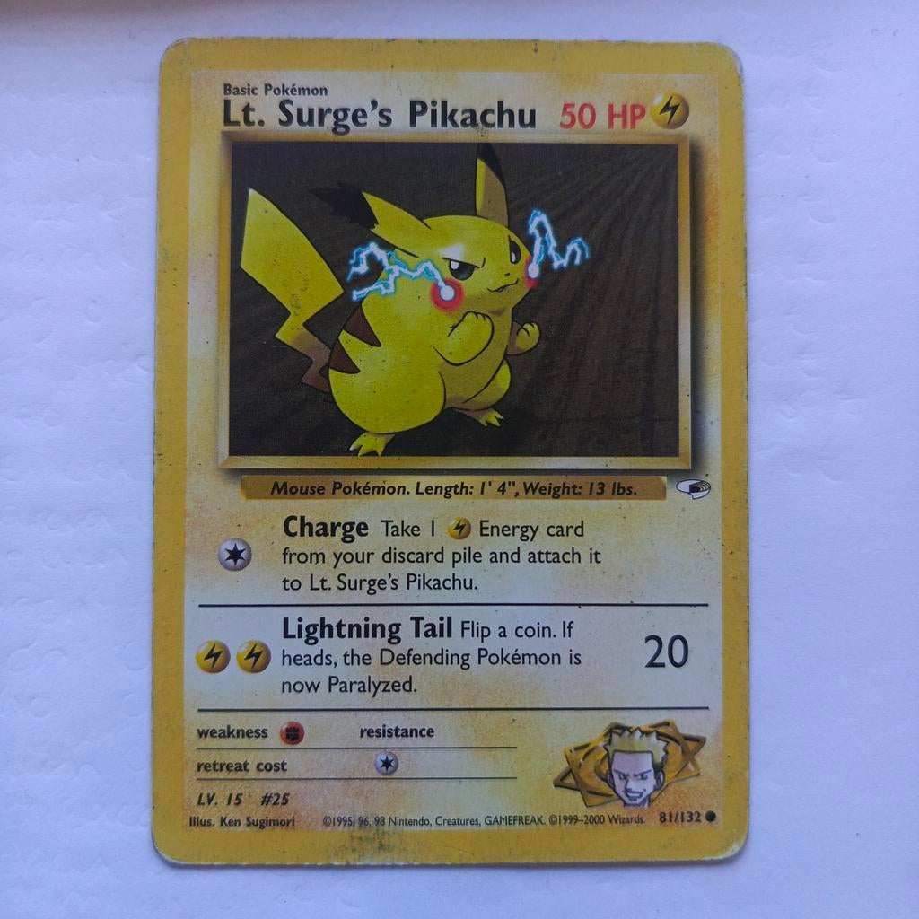 Pokémon Kaart Lt. Surge's Pikachu (81/132) Gym Heroes, Ophalen of Verzenden, Gebruikt, Losse kaart