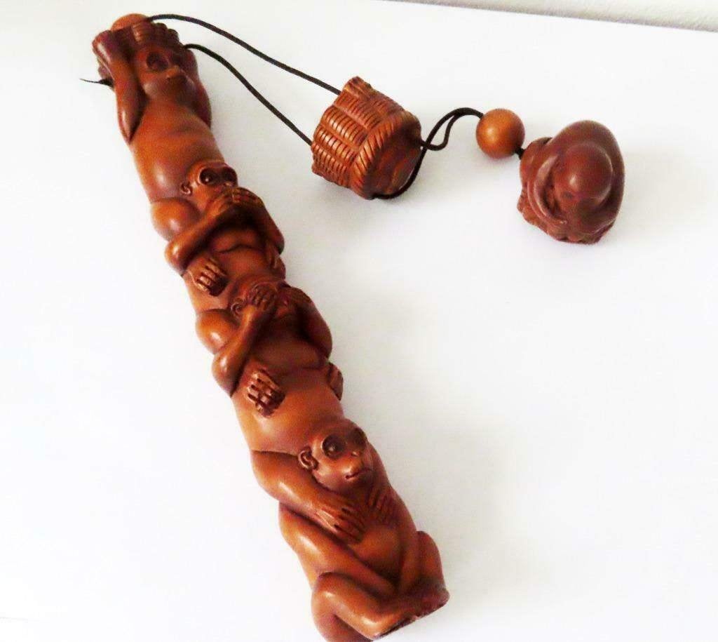 Exclusieve houten inro van apen horen zien en zwijgen, Antiek en Kunst, Hout, Bruin, Ophalen of Verzenden, Japan