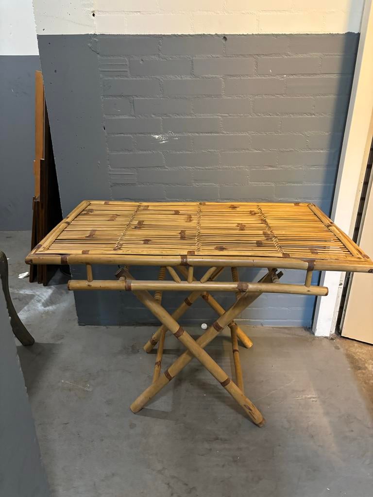 Vintage Bamboe Bijzettafel - Opvouwbaar, Ophalen, Minder dan 45 cm, Gebruikt, 75 cm of meer