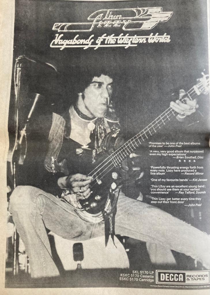 Paginagrote A3 advertentie THIN LIZZY Vagabonds Of Weste, Ophalen of Verzenden, Gebruikt