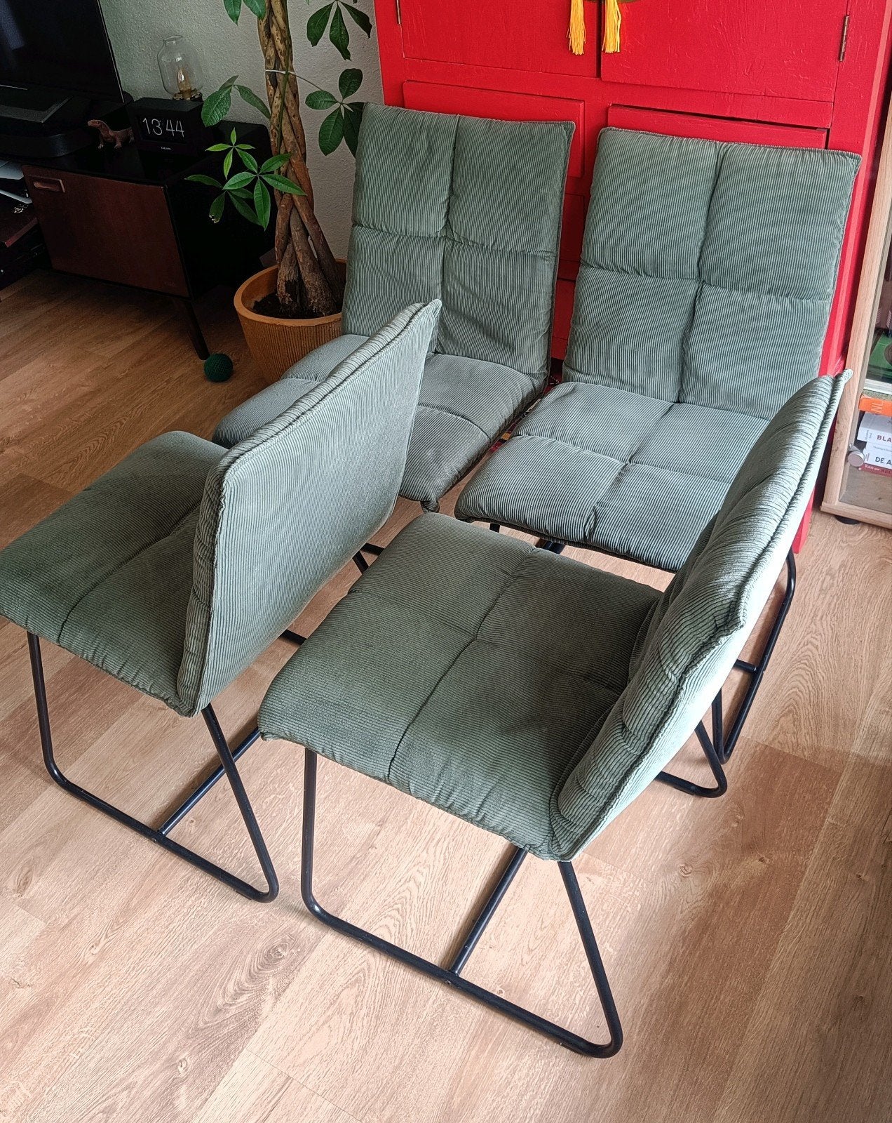 4 Eetkamerstoelen stof, Ophalen, Gebruikt, Overige kleuren, Vier