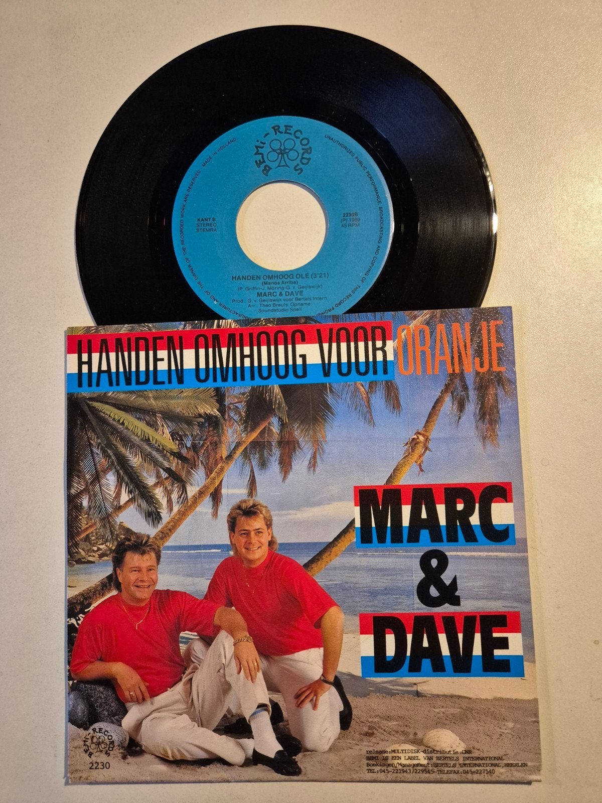 Marc & Dave-Handen omhoog voor Oranje, Cd's en Dvd's, Vinyl Singles, 7 inch, Single, Ophalen of Verzenden, Zo goed als nieuw