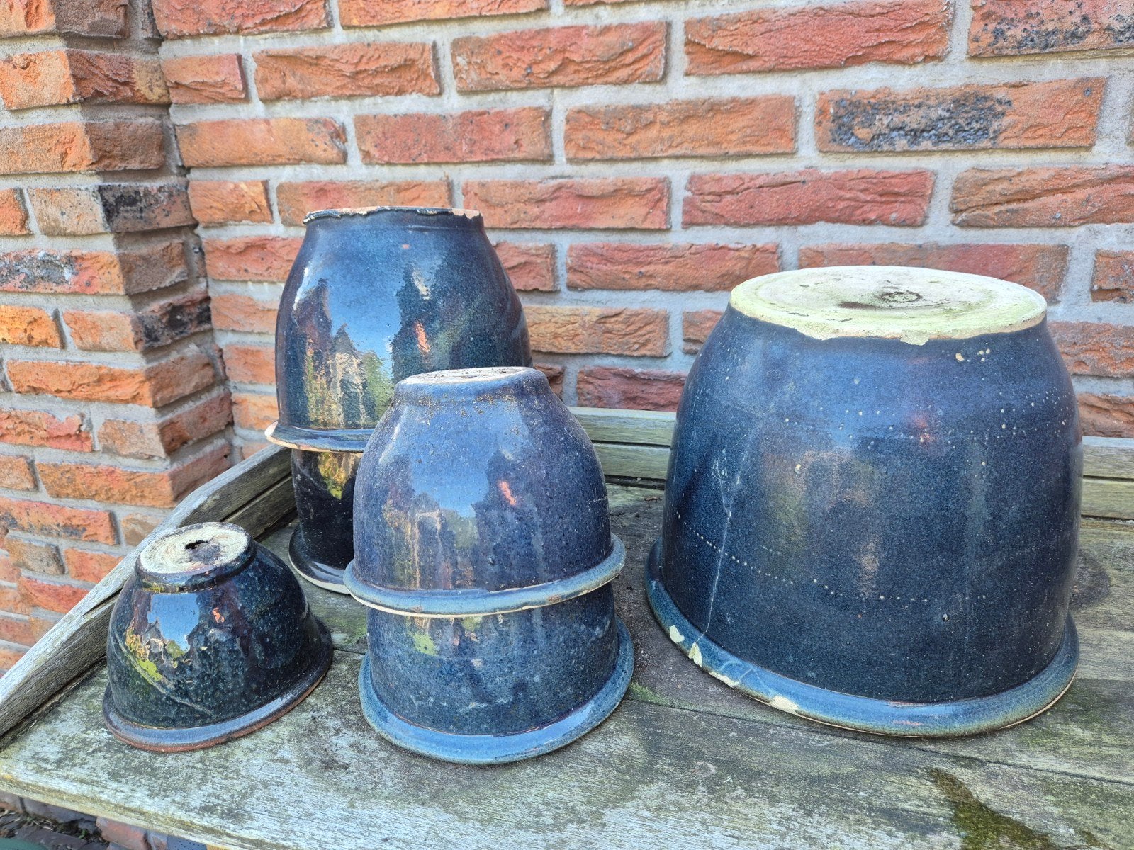 potten blauw, Tuin en Terras, Ophalen, Rond, Aardewerk, Minder dan 40 cm