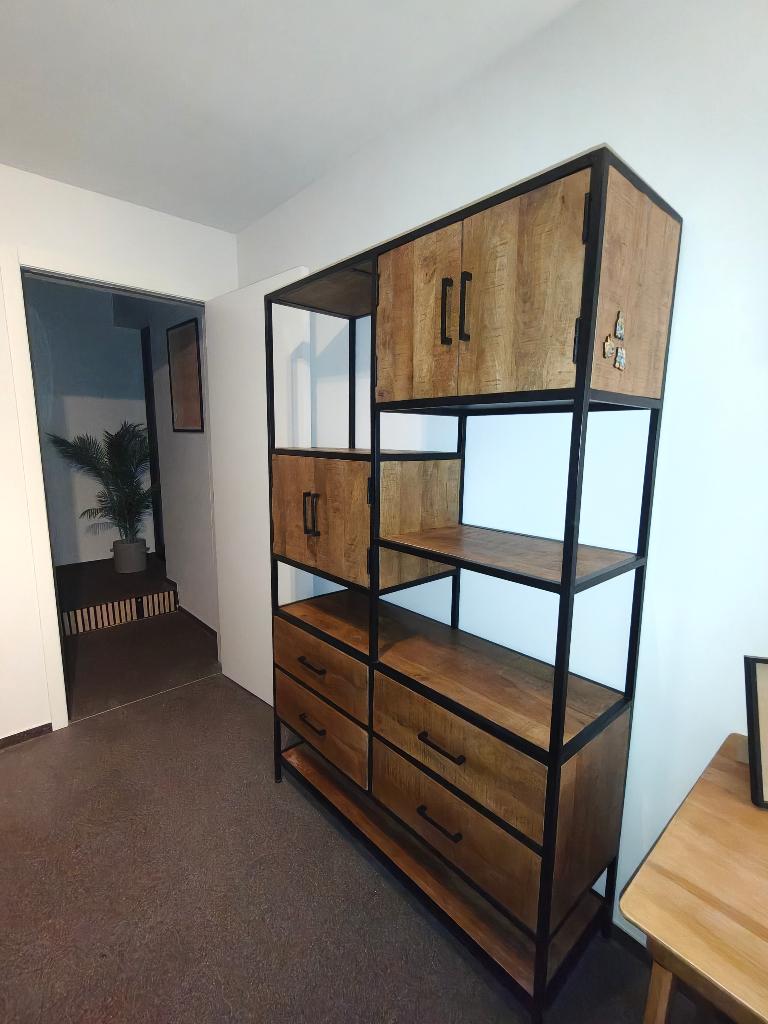Industriële kast mangohout & staal |  190x120x40cm, Huis en Inrichting, Kasten | Boekenkasten, Gebruikt, 100 tot 150 cm, 150 tot 200 cm