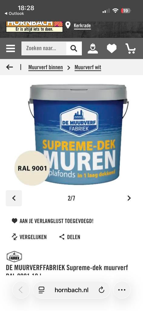Muurverf RAL 9001, licht beige of hushed white 10L, Overige kleuren, Nieuw, Ophalen of Verzenden, Verf
