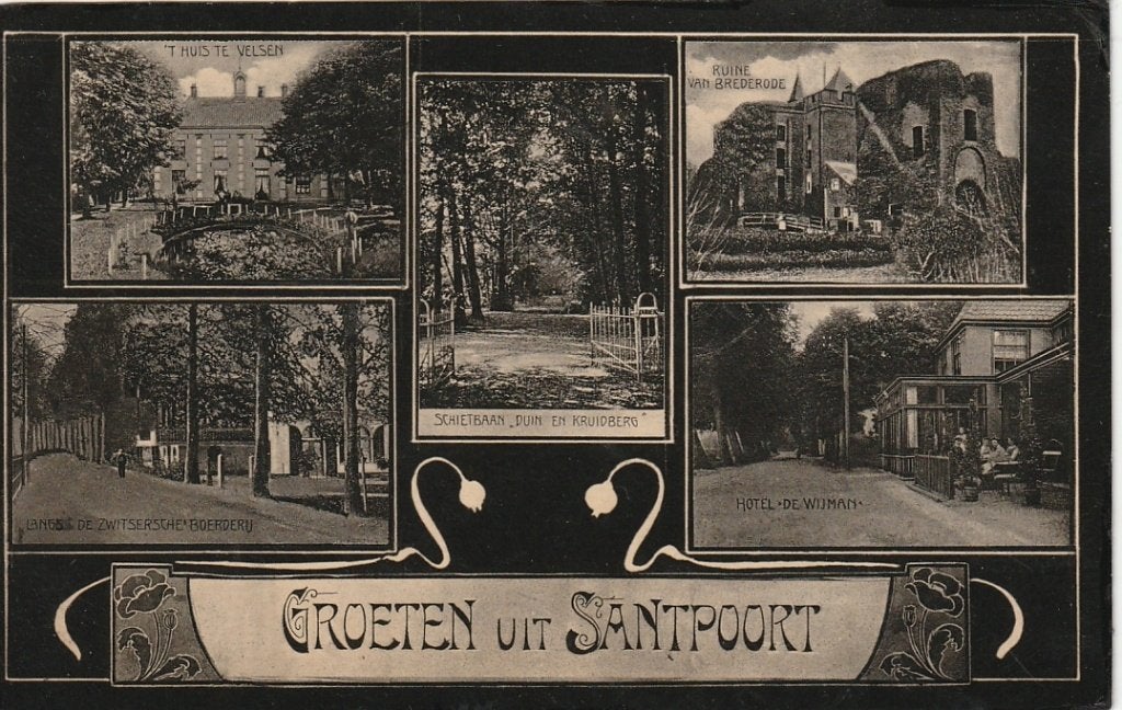 Santpoort vijf luik oa schietbaan  wijman 1909, Ophalen of Verzenden, Voor 1920, Gelopen, Noord-Holland