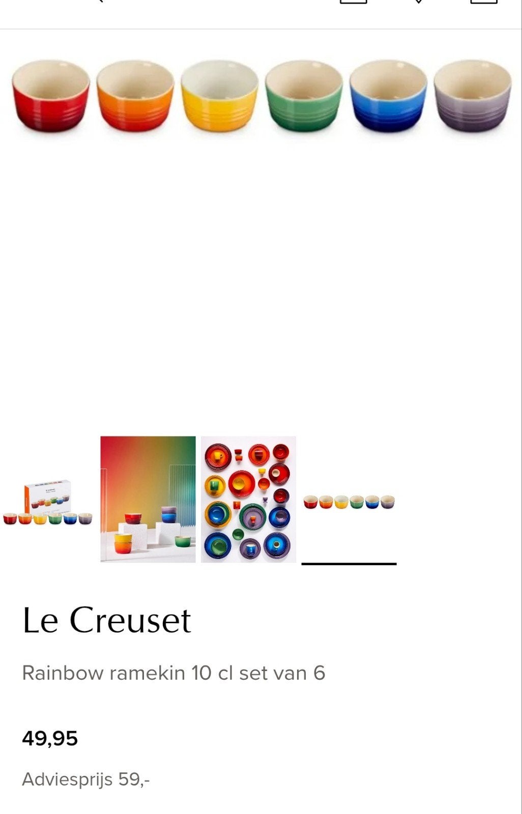 Le Creuset Rainbow Ramekin set van 6 - 10 cl, Le Creuset, Overige typen, Ophalen of Verzenden, Zo goed als nieuw