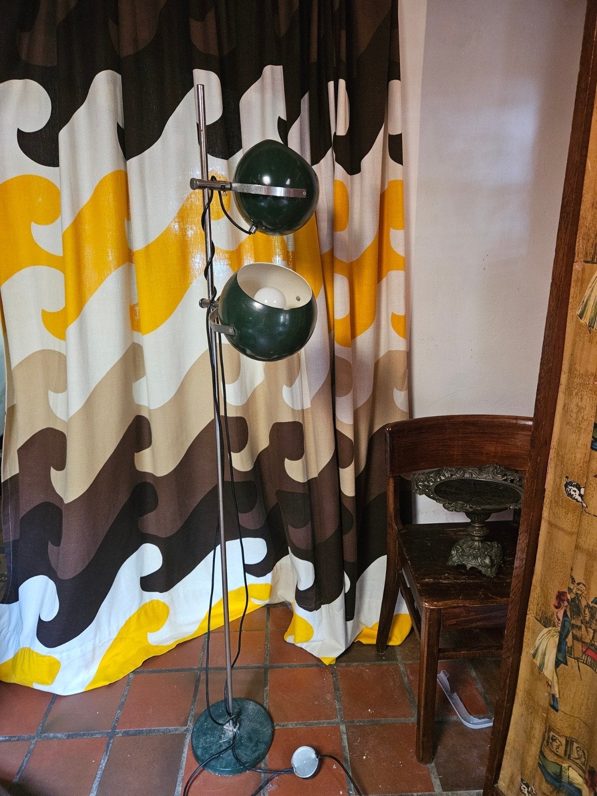 Vintage vloerlamp gepo met twee verstelbare spots, groen, Ophalen, Gebruikt, Metaal, 150 tot 200 cm