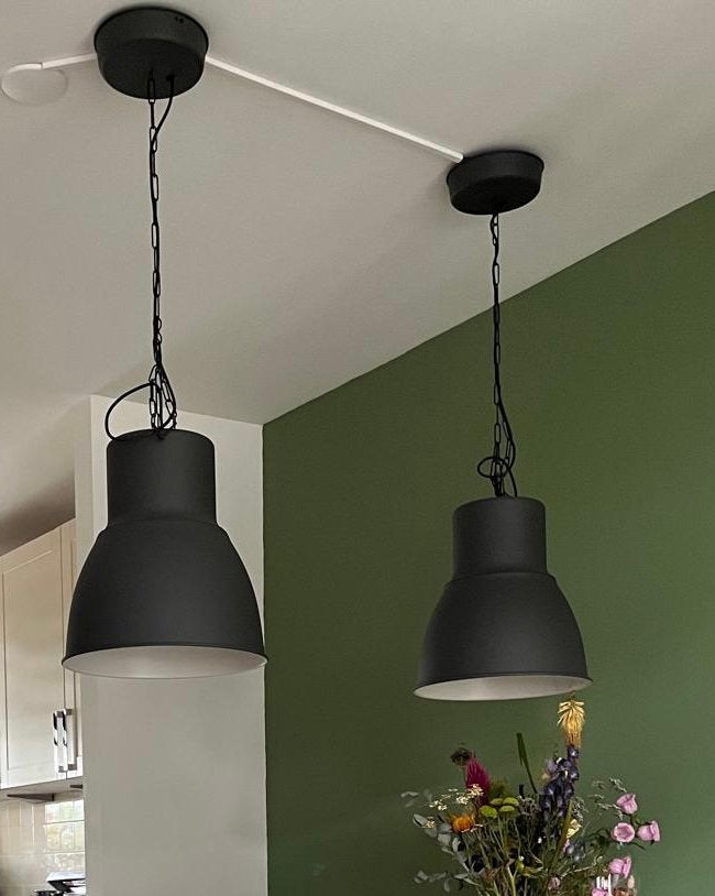 2x hanglamp Ikea Hektar donkergrijs, Ophalen, Zo goed als nieuw
