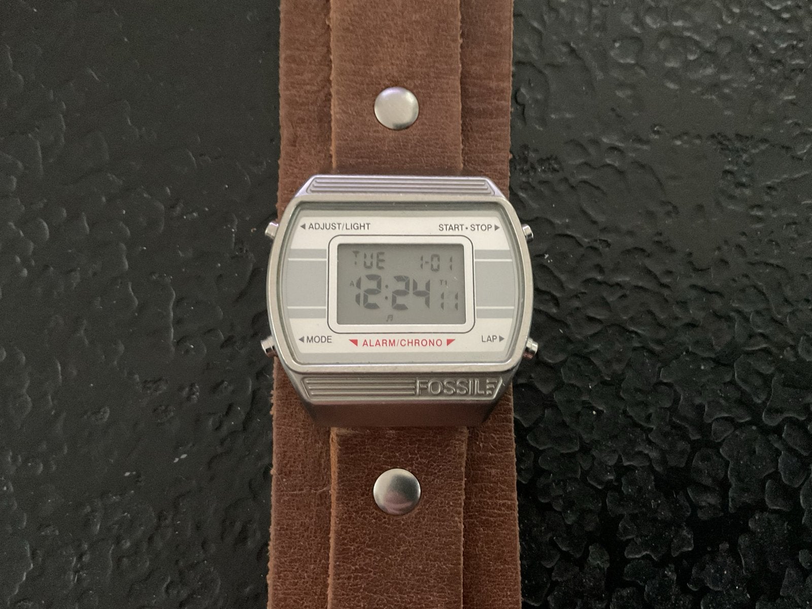 FOSSIL Digital Alarm Chrono Horloge JR-8857 Retro 38mm, Overige merken, Staal, Polshorloge, Ophalen of Verzenden