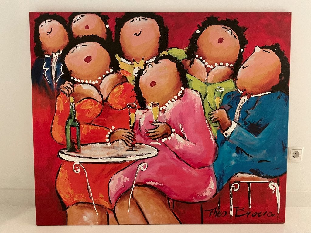 Theo Broeren dikke dames, Antiek en Kunst, Dieren, Olieverf, Textiel, Gesigneerd
