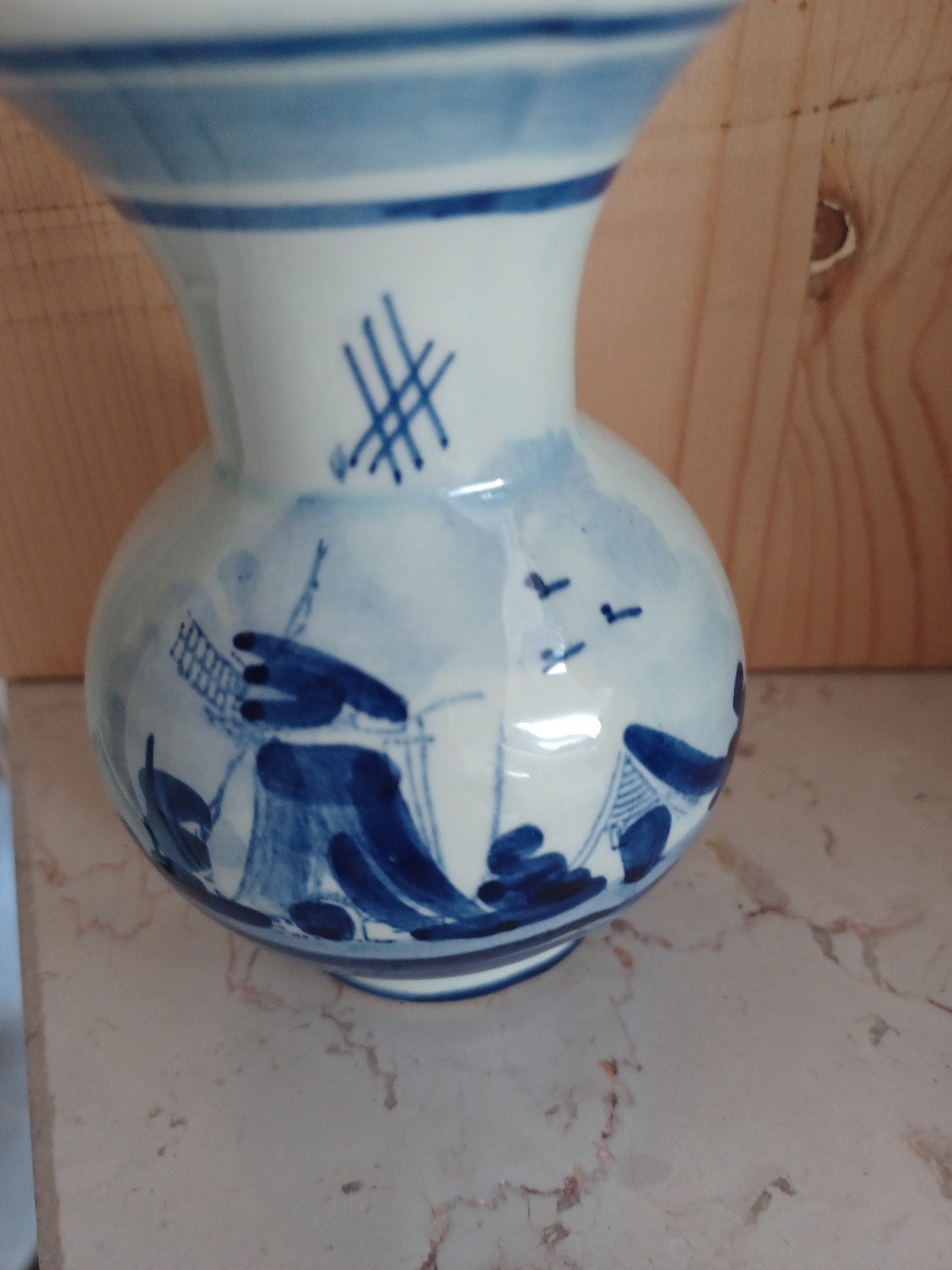 Delfts Blauw vaasje vaas met molen en vogels, Ophalen of Verzenden