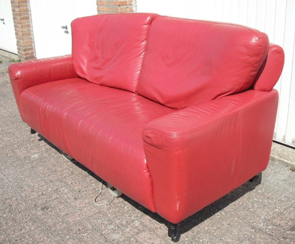 Rode leren bank 200 x 100 cm TOT 27 Juli beschikbaar !, Ophalen, Gebruikt, 100 tot 125 cm, Tweepersoons
