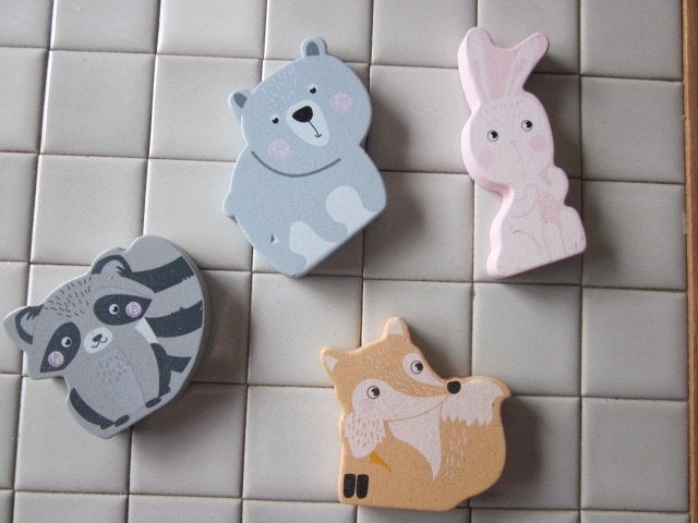 Houten Dieren Speelgoed Set - Beer, Konijn, Wasbeer, Vos, Ophalen of Verzenden, Nieuw, Overige typen