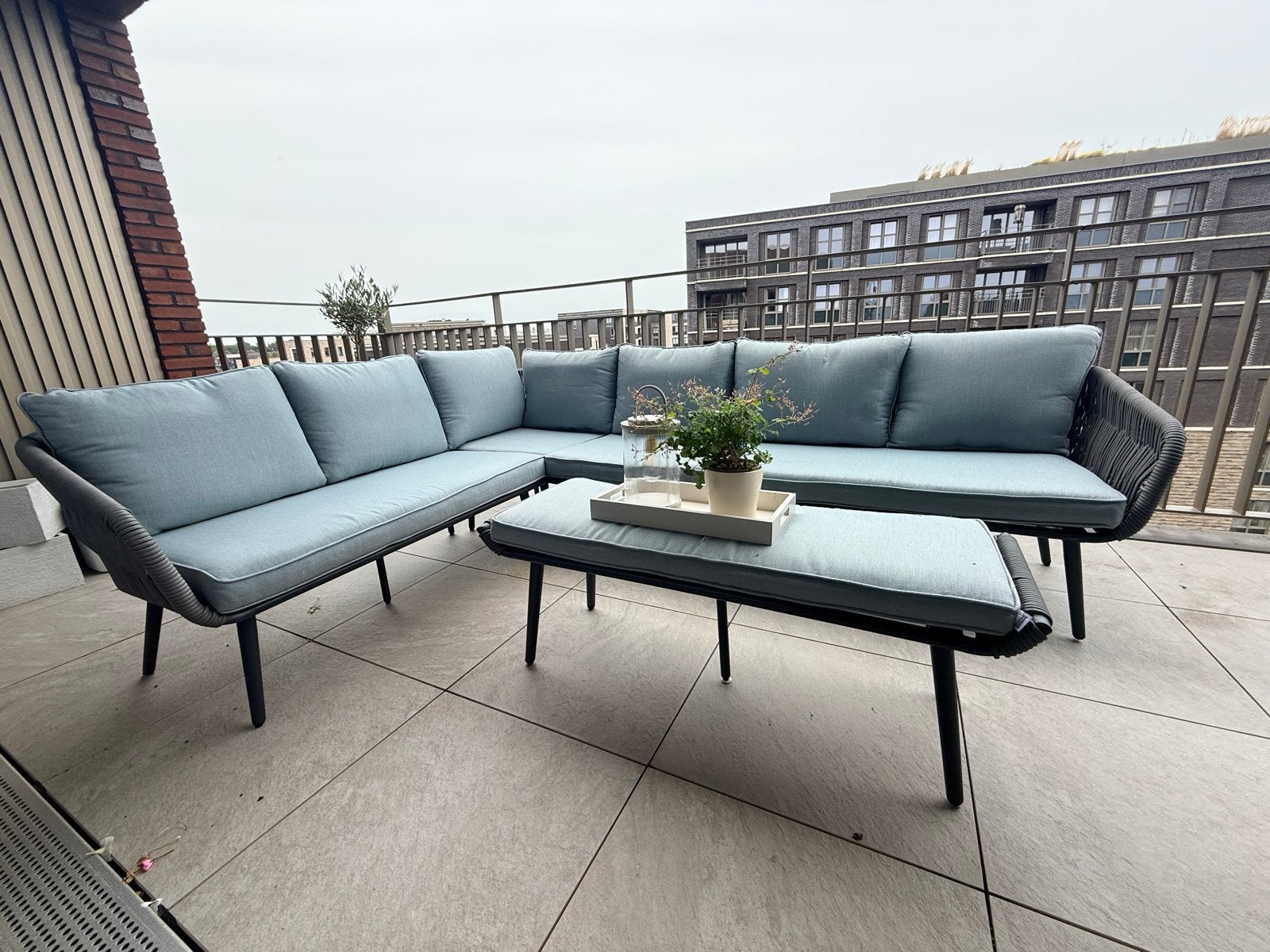 Moderne Hoek Loungeset met Extra Bankje - Zo Goed als Nieuw, Ophalen, Overige materialen, Gebruikt, Meer dan 8 zitplaatsen