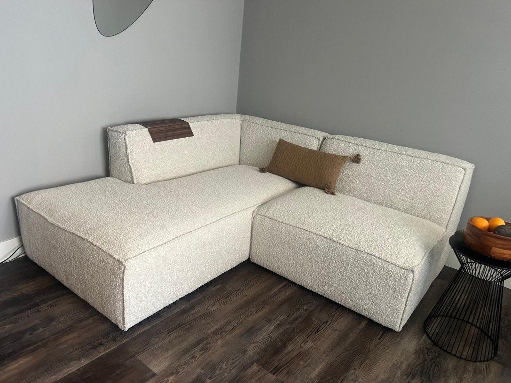 NOUS Living Newton modulair bankelement (bouclé), Ophalen, Gebruikt, 150 tot 200 cm, Hoekbank