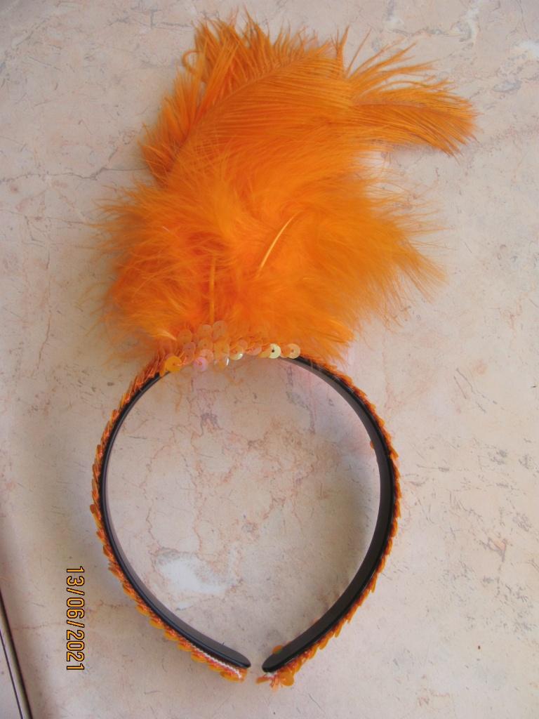 NIEUW Oranje DIADEEM haarband pailletten veren Carnaval kind, Ophalen of Verzenden, Nieuw, Versiering, Oranje of Koningsdag