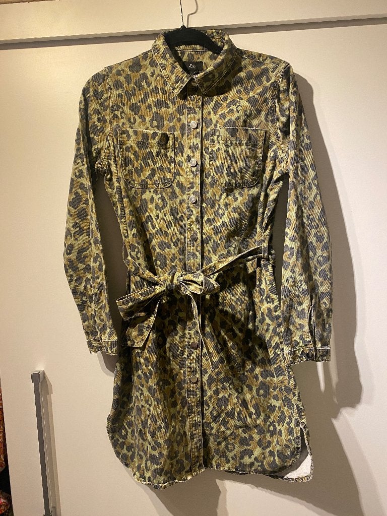 River island legergroen spijker denim panterprint jurk mt 38, Kleding | Dames, Maat 38/40 (M), River Island, Ophalen of Verzenden