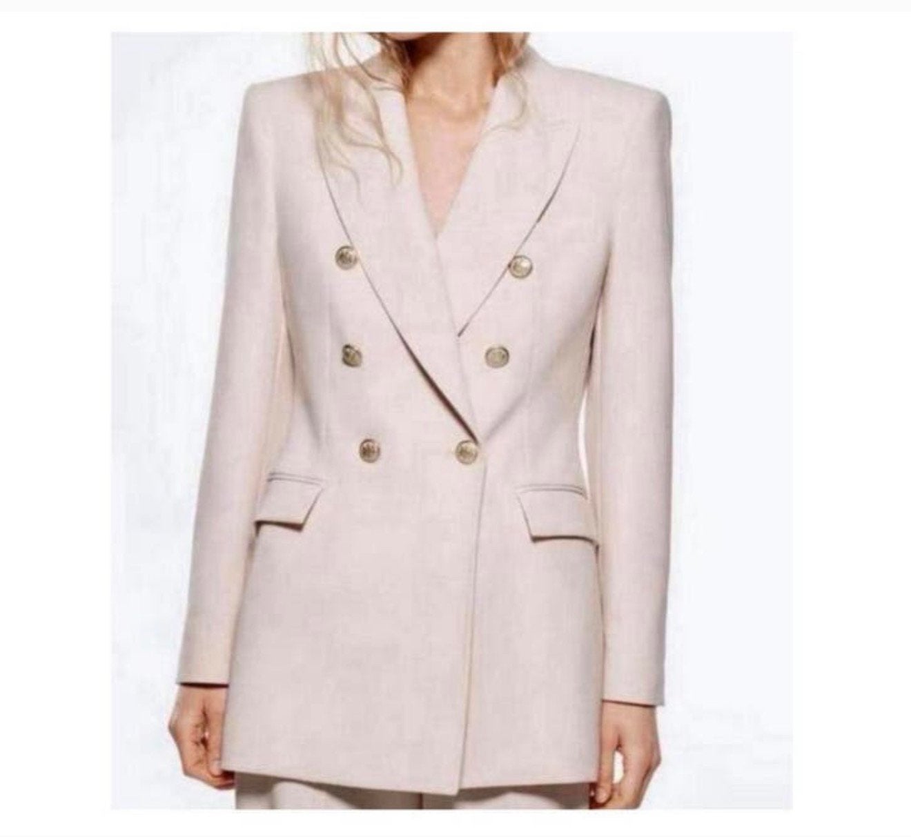 Zara Lange Double Breasted Blazer jack NIEUW S beige-roze, Beige, Nieuw, Ophalen of Verzenden, H