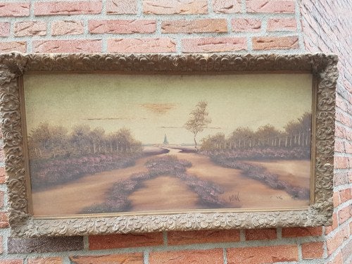 schilderij moeras met kerk, Ophalen of Verzenden, 'T Olde Gre-j, Info@toldegrej.nl, Endepoelstraat 20f Didam