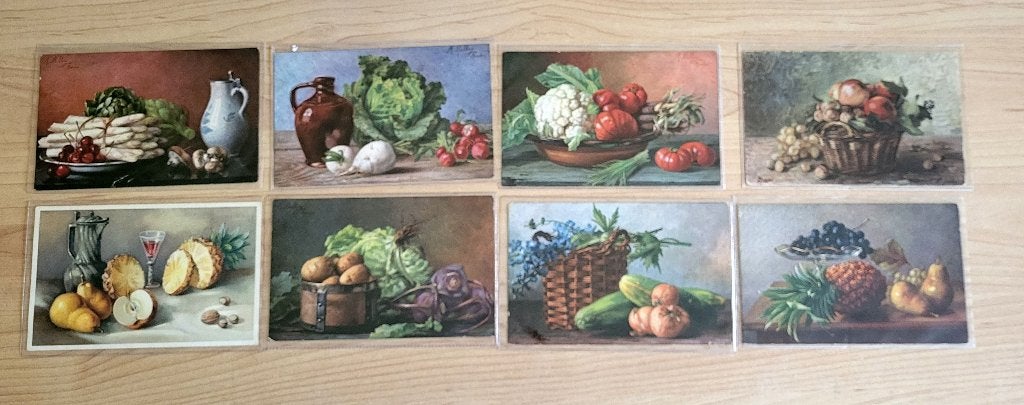 8 prachtige ansichtkaarten stilleven fruit, Ophalen of Verzenden, Voor 1920